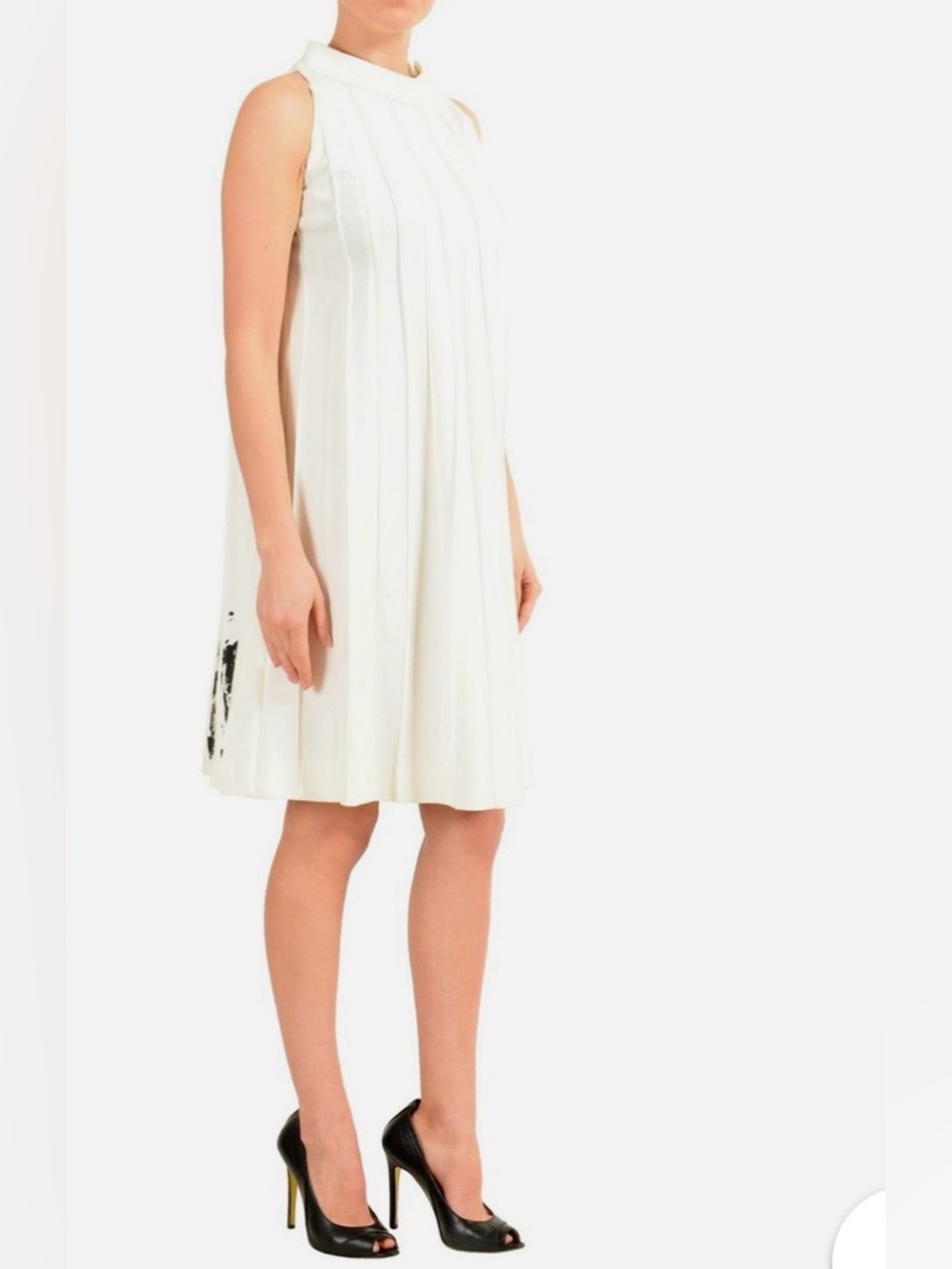 Maison Margiela NWT ivory/ paint print pleated sleeveless midi dress-40 (US 6) - Picture 3 of 16
